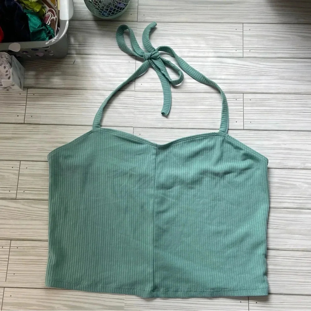 Pacsun teal ribbed halter crop top size large